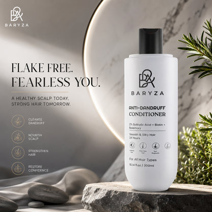 BARYZA Anti-Dandruff Conditioner with 2% Salicylic Acid, Biotin & Rosemary | Reduces Dandruff, Controls Frizz, Deeply Nourishes Hair | For Men & Women | All Hair Types | 300ml