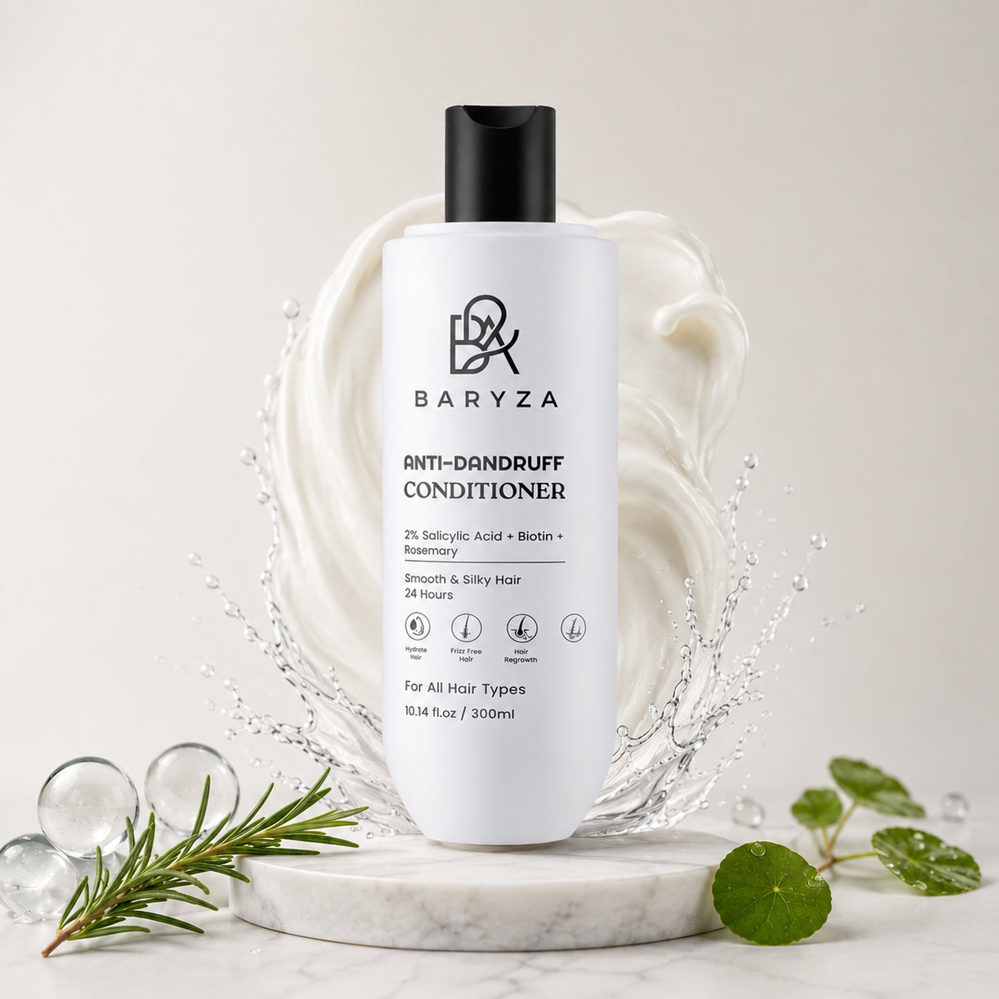 BARYZA Anti-Dandruff Conditioner with 2% Salicylic Acid, Biotin & Rosemary | Reduces Dandruff, Controls Frizz, Deeply Nourishes Hair | For Men & Women | All Hair Types | 300ml