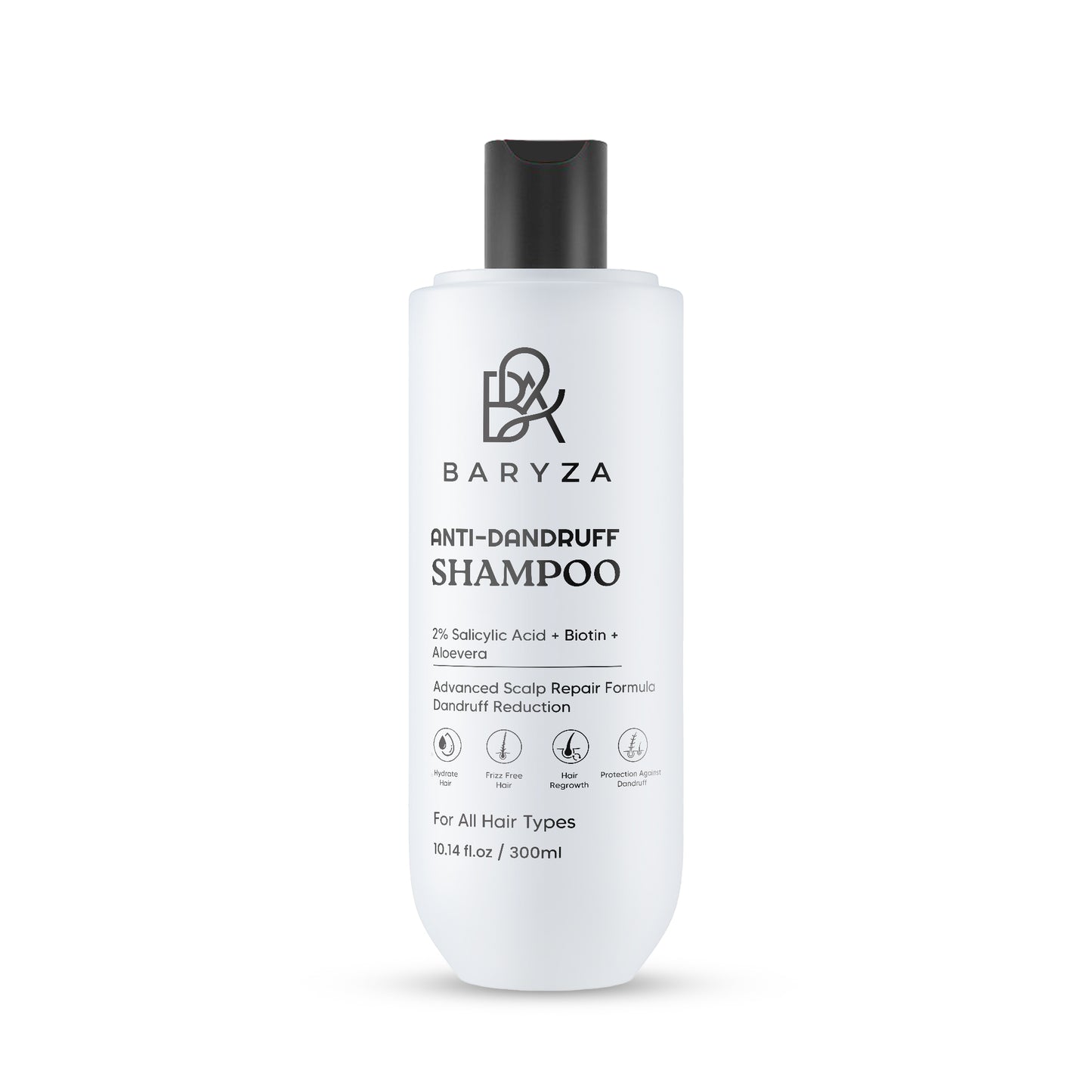 BARYZA Anti-Dandruff Shampoo with 2% Salicylic Acid, Biotin & Aloe Vera | Reduces Dandruff, Cleanses Scalp & Strengthens Hair | For Men & Women | All Hair Types | 300ml