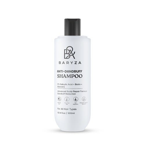 BARYZA Anti-Dandruff Shampoo with 2% Salicylic Acid, Biotin & Aloe Vera | Reduces Dandruff, Cleanses Scalp & Strengthens Hair | For Men & Women | All Hair Types | 300ml