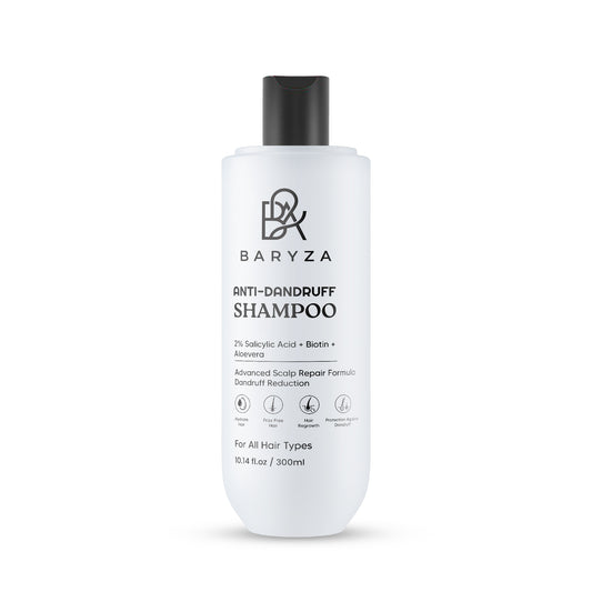 BARYZA Anti-Dandruff Shampoo with 2% Salicylic Acid, Biotin & Aloe Vera | Reduces Dandruff, Cleanses Scalp & Strengthens Hair | For Men & Women | All Hair Types | 300ml