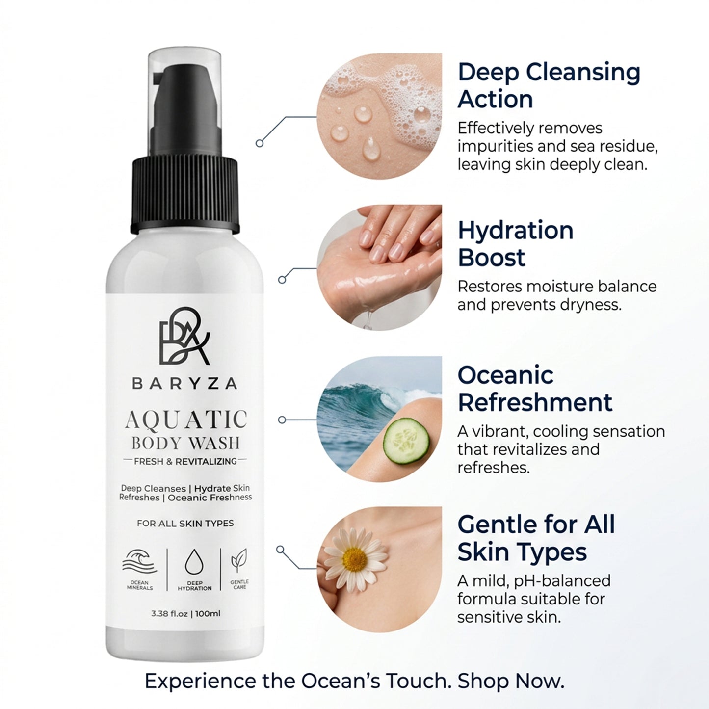 BARYZA Aquatic Body Wash with Sea Minerals & Marine Extract