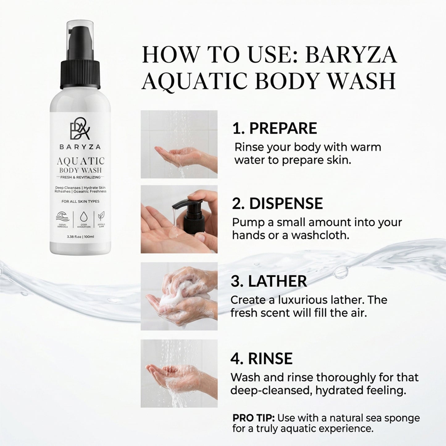 BARYZA Aquatic Body Wash with Sea Minerals & Marine Extract